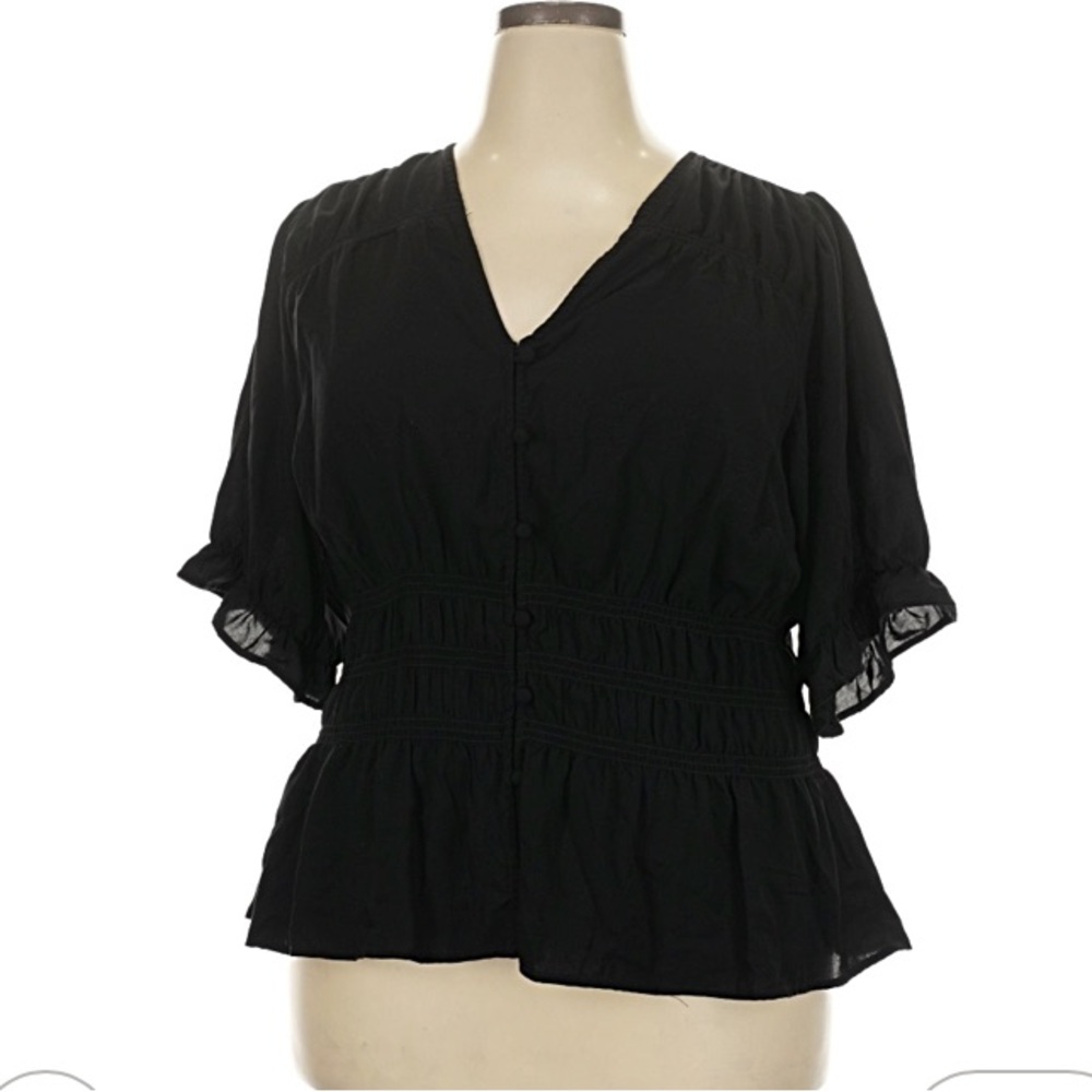 Torrid - Black V-Neck Button Front Peplum Blouse